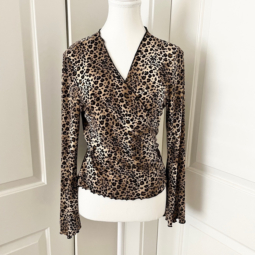 Vintage Susan Lawrence Leopard Print Wraparound Tie Blouse – Large